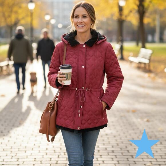 TOTES WOMENS Brick Red Removable Hood Quilted Fall Winter Coat Jacket XL 12 14 - Picture 1 of 16